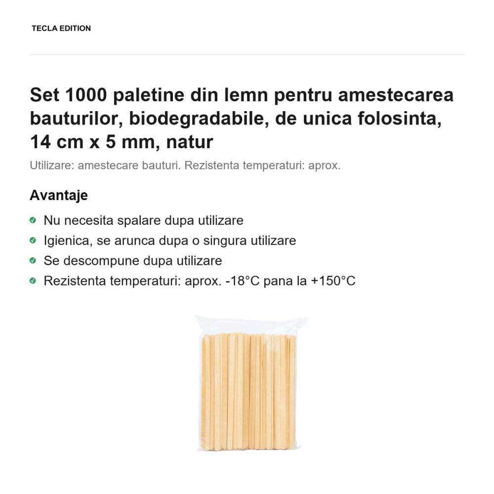 Set 1000 paletine din lemn pentru amestecarea bauturilor, biodegradabile, de unica folosinta, 14 cm x 5 mm, natur [2]