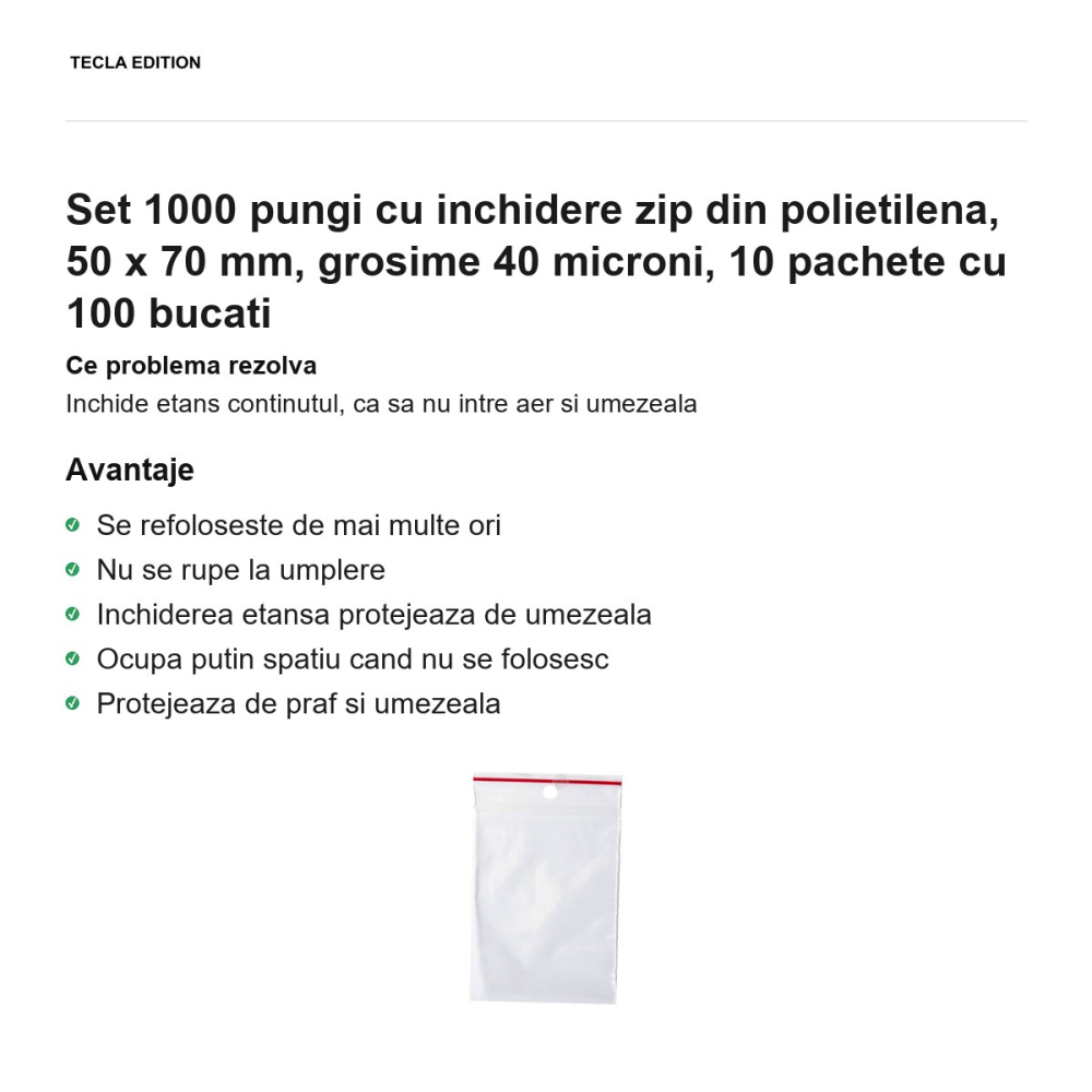 Set 1000 pungi cu inchidere zip din polietilena, 50 x 70 mm, grosime 40 microni, 10 pachete cu 100 bucati [2]