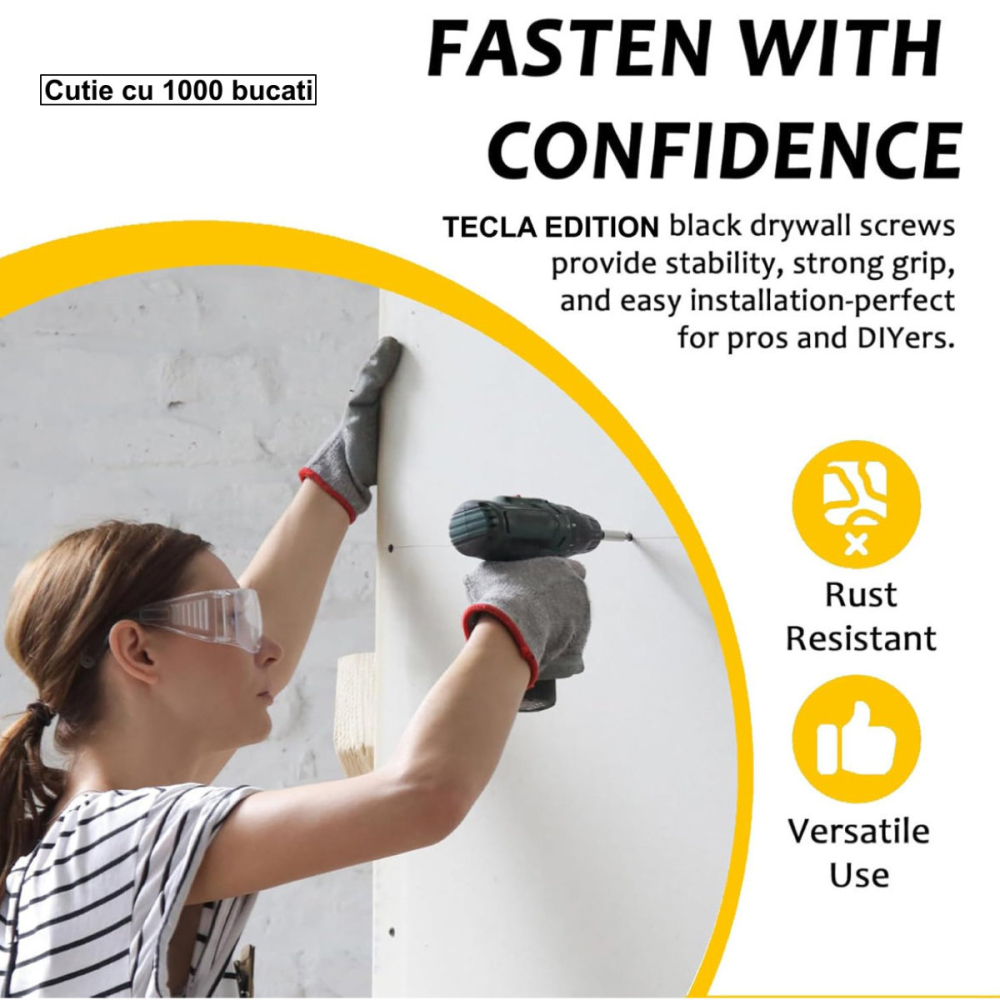 Set 1000 Suruburi autofiletante pentru gips-carton, 3.5x25 mm, filet rapid, pentru fixare pe lemn, cap inecat PH2, otel fosfatat [6]