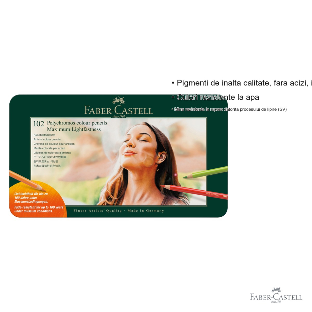 Set 102 creioane colorate Faber-Castell Polychromos, cutie metalica, pentru artisti profesionisti [3]