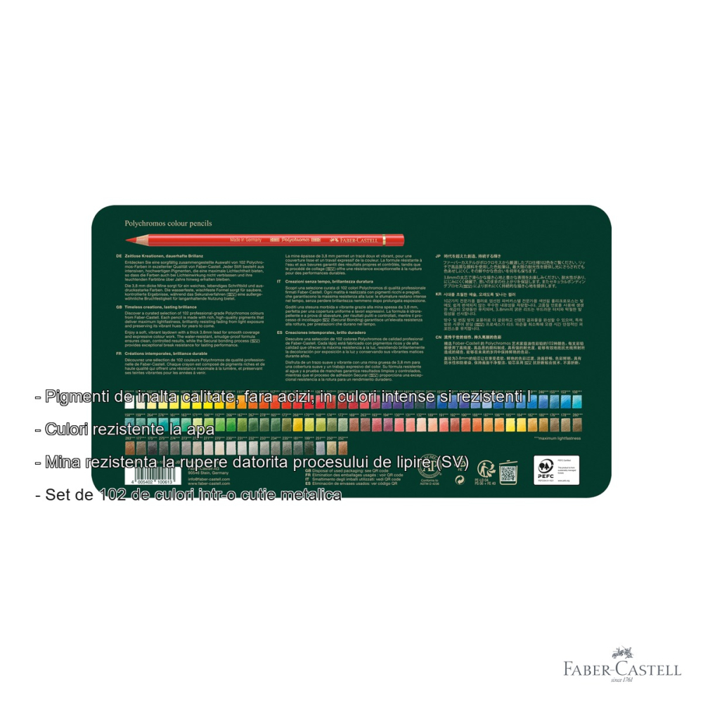 Set 102 creioane colorate Faber-Castell Polychromos, cutie metalica, pentru artisti profesionisti [2]