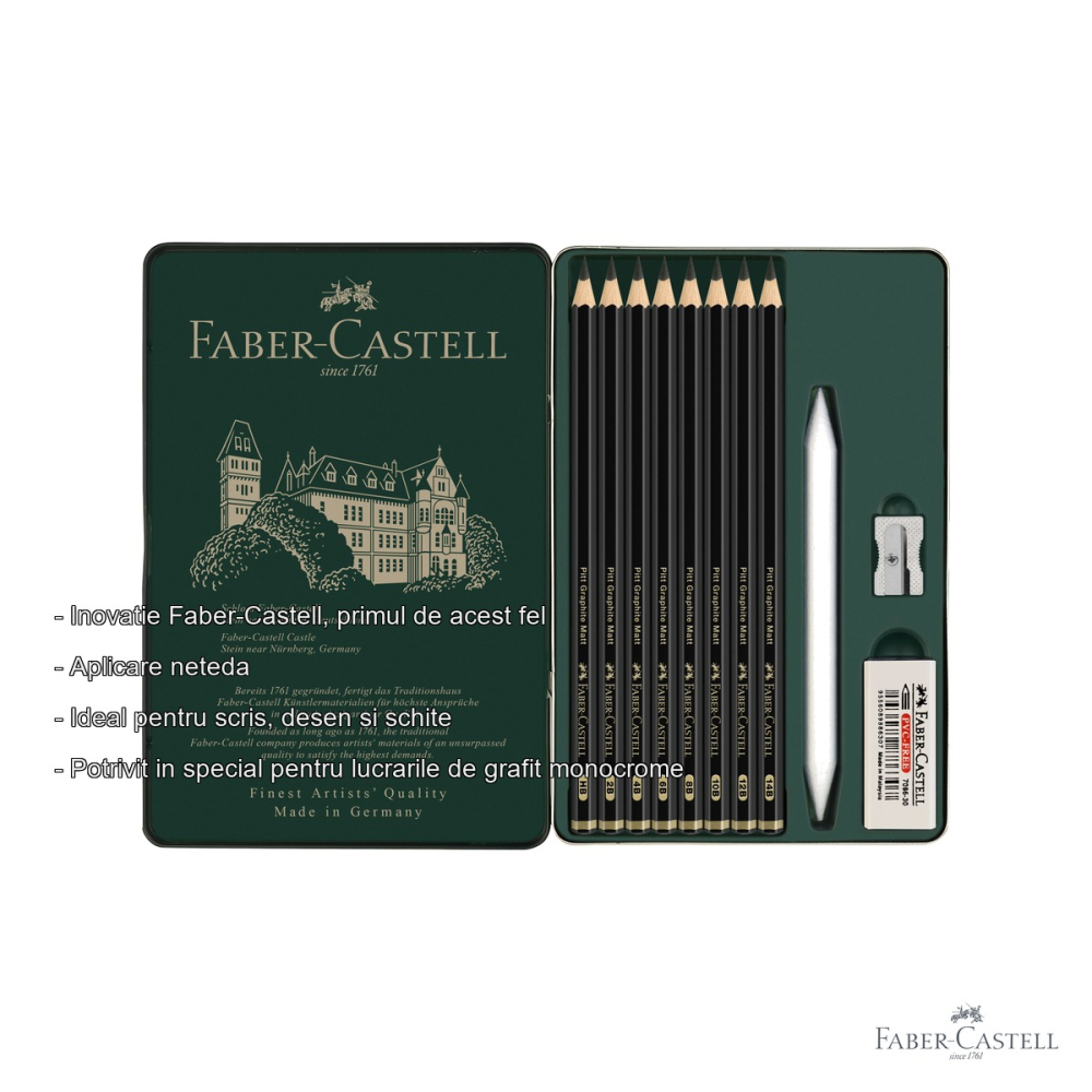Set 11 creioane grafit mat Faber-Castell Pitt, ultra-mat, pentru desen si schite profesionale [2]