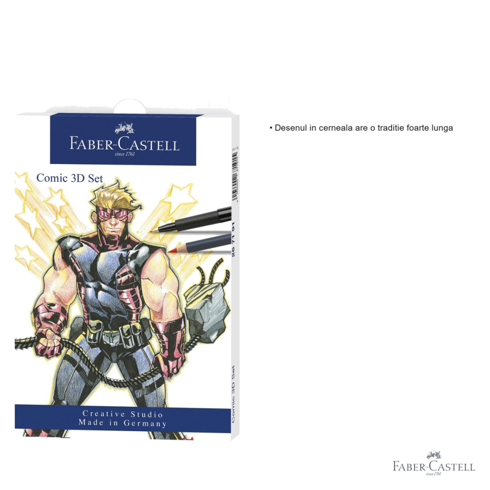 Set 11 piese Pitt Artist Pen Comic Faber-Castell, markere cerneala si creioane acuarela, pentru ilustratie si benzi desenate [3]