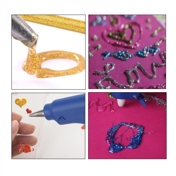 Set 12 baghete din silicon multicolor cu sclipici, 7 mm diametru x 100 mm lungime, Dedra 75790, rezerve pentru pistol lipit [5]