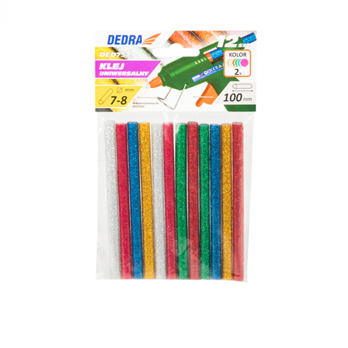 Set 12 baghete din silicon multicolor cu sclipici, 7 mm diametru x 100 mm lungime, Dedra 75790, rezerve pentru pistol lipit [2]