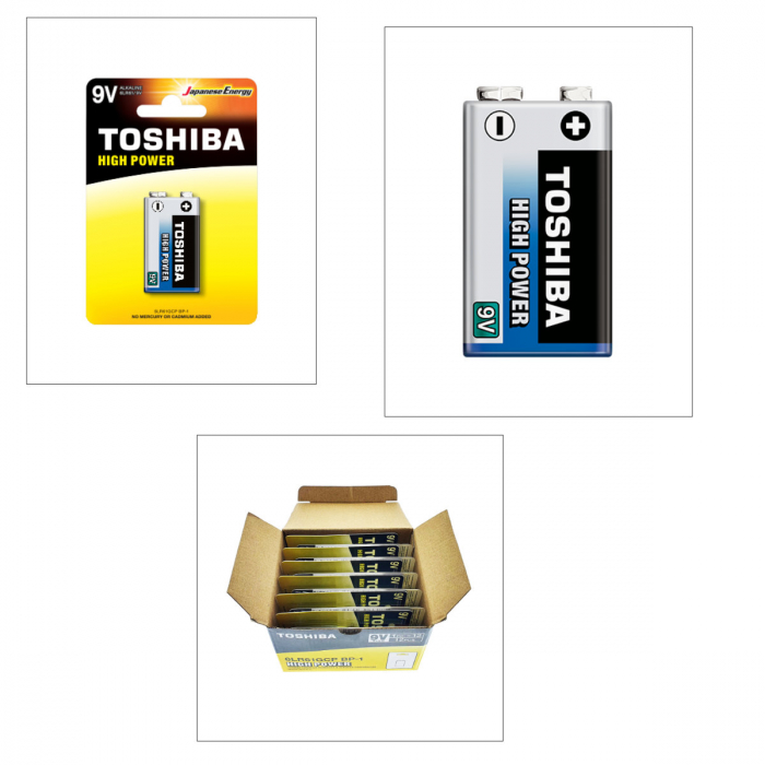 Set 12 baterii 9V alcaline, Toshiba High Power 6LR61, in blistere [2]
