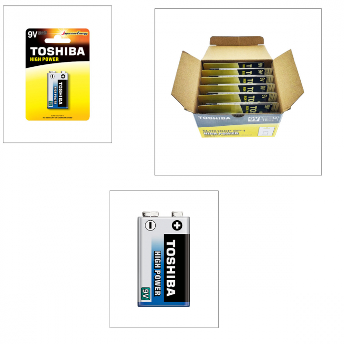 Set 12 baterii 9V alcaline, Toshiba High Power 6LR61, in blistere [5]