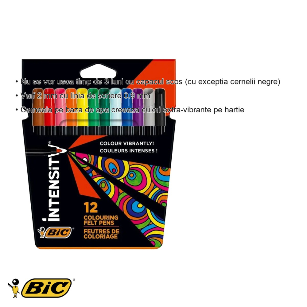 Set 12 carioci Bic Intensity, varf fin 2mm, culori vibrante, pentru desen si conturare [3]