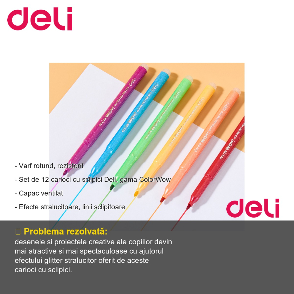 Set 12 carioci cu sclipici Deli ColorWow, efecte stralucitoare, pentru desen creativ [2]