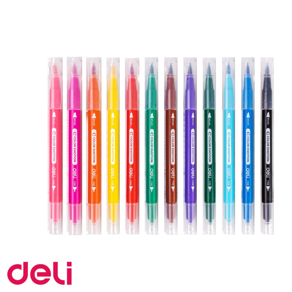 Set 12 carioci cu varf dublu Deli, varf subtire si pensula, pentru desen si colorat [5]