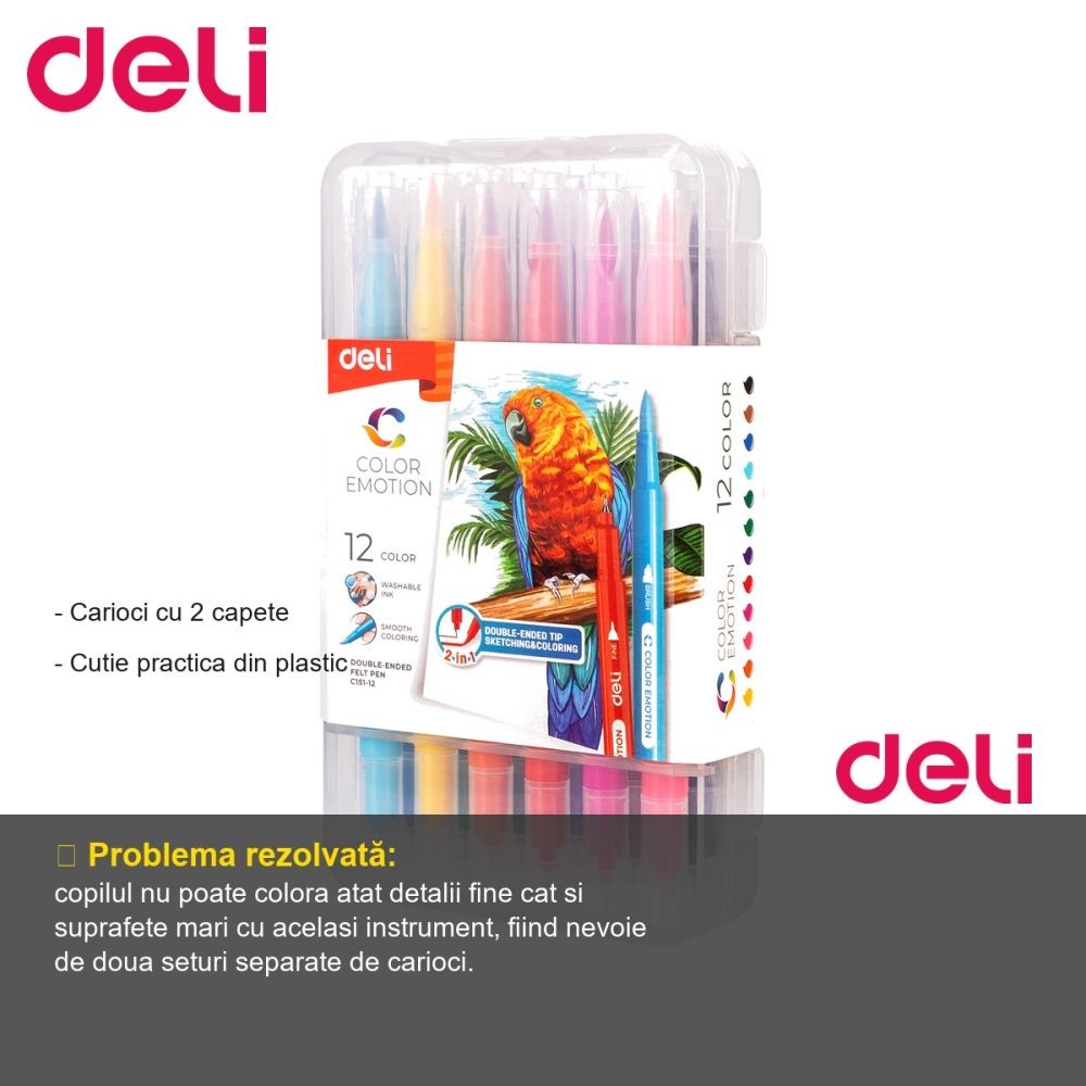 Set 12 carioci cu varf dublu Deli, varf subtire si pensula, pentru desen si colorat [2]