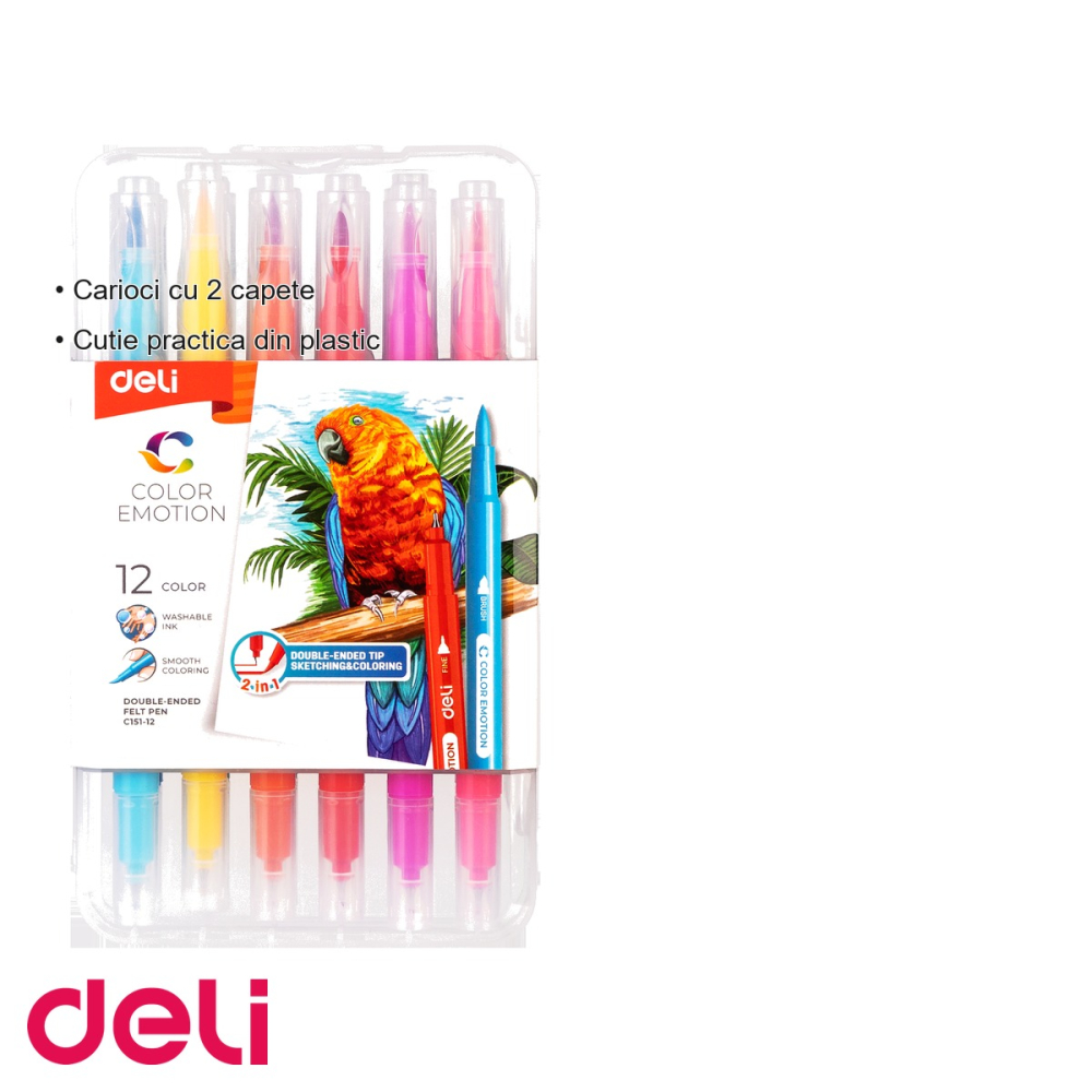 Set 12 carioci cu varf dublu Deli, varf subtire si pensula, pentru desen si colorat [3]
