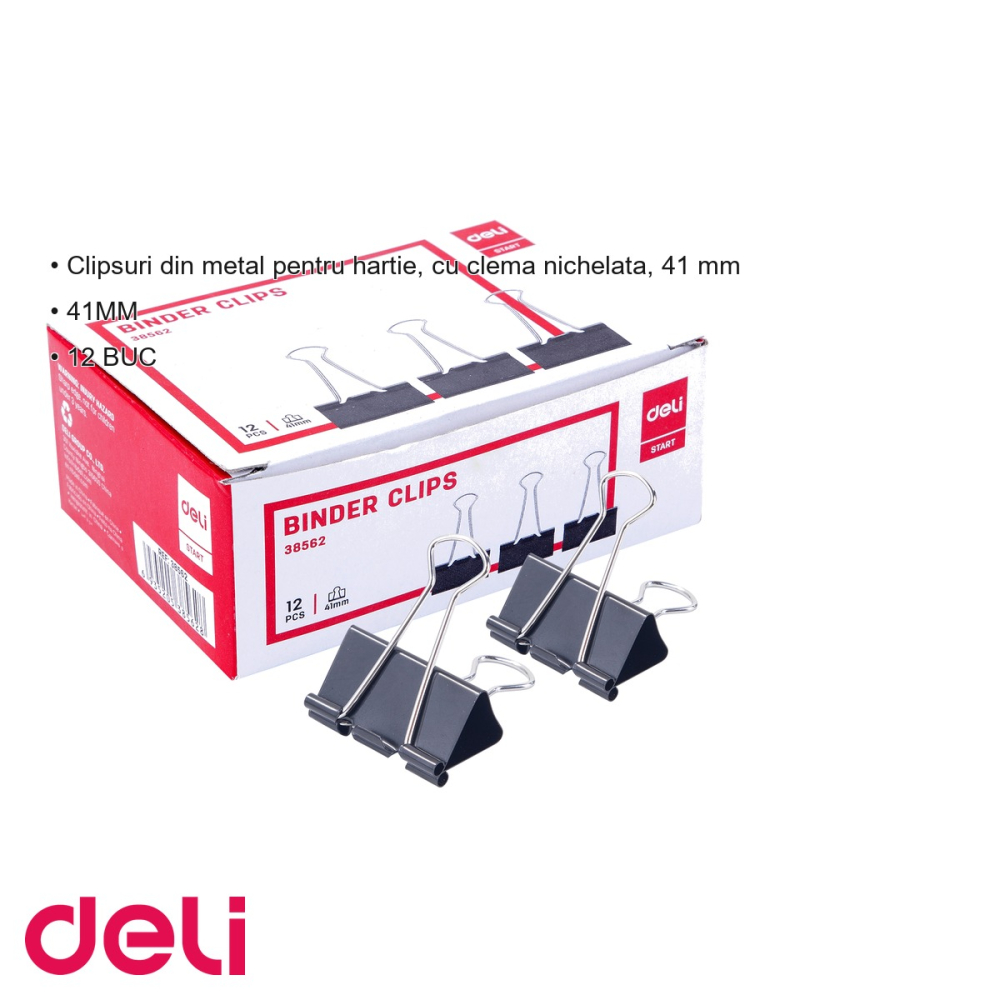 Set 12 clipsuri hartie Deli, metal nichelat 41mm, pentru organizarea documentelor la birou [3]