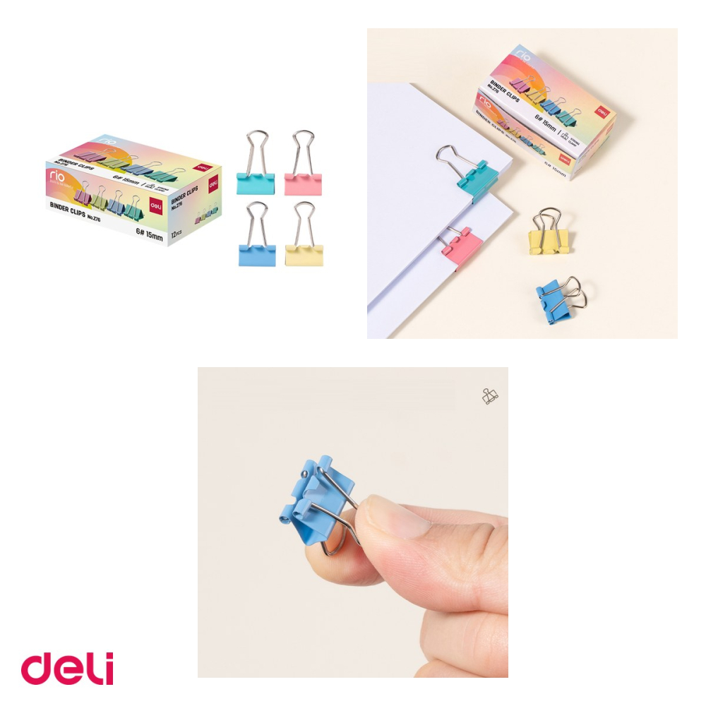 Set 12 clipsuri pentru hartie Deli din metal, 15 mm, in cutie de carton, colorate [4]