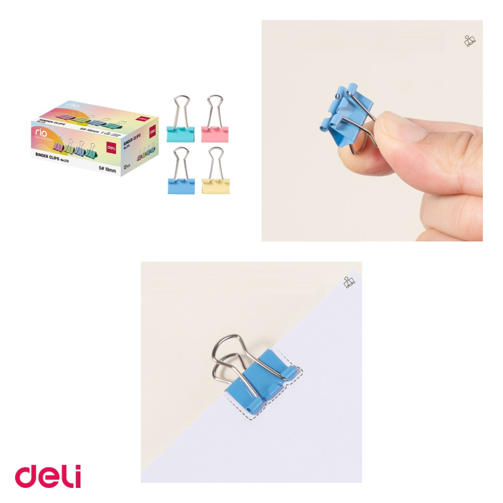 Set 12 clipsuri pentru hartie Deli din metal, 19 mm, in cutie de carton, colorate [4]