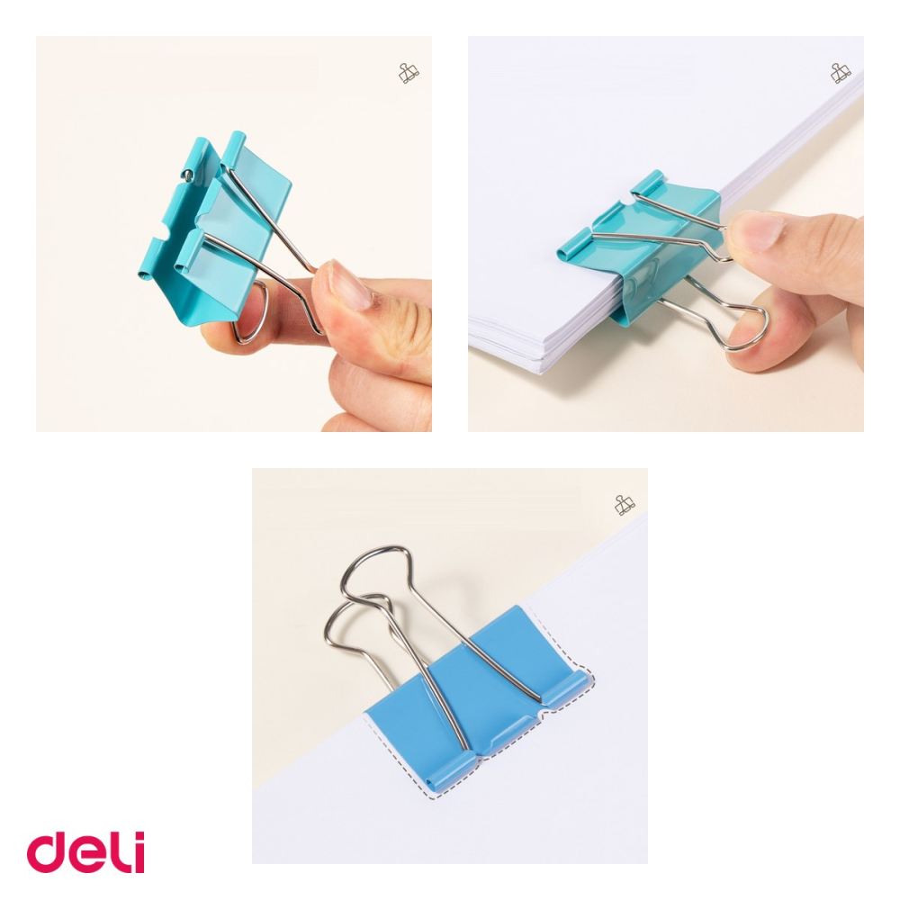 Set 12 clipsuri pentru hartie Deli din metal, 32 mm, in cutie de carton, colorate [4]