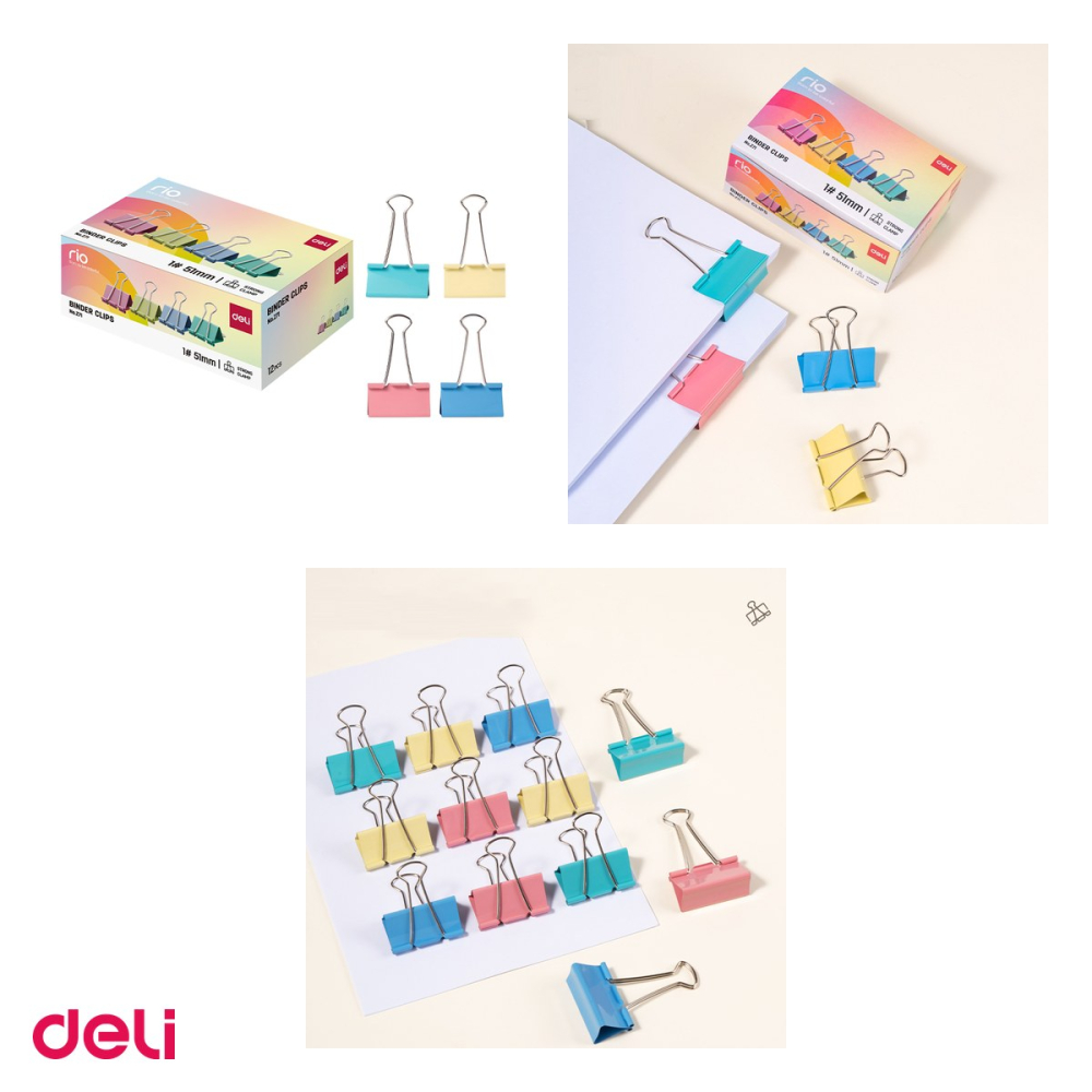 Set 12 clipsuri pentru hartie Deli din metal, 51 mm, in cutie de carton, colorate [4]