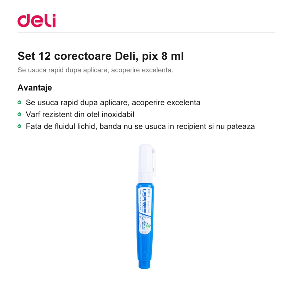 Set 12 corectoare Deli, pix 8 ml [2]