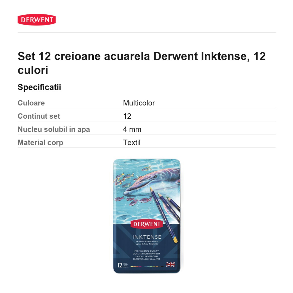 Set 12 creioane acuarela Derwent Inktense, 12 culori [3]