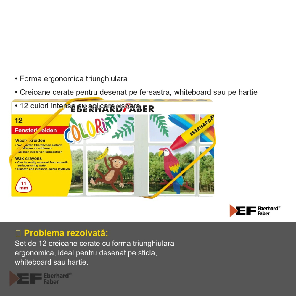 Set 12 creioane cerate Eberhard Faber, forma triunghiulara ergonomica, pentru sticla, whiteboard si hartie [3]
