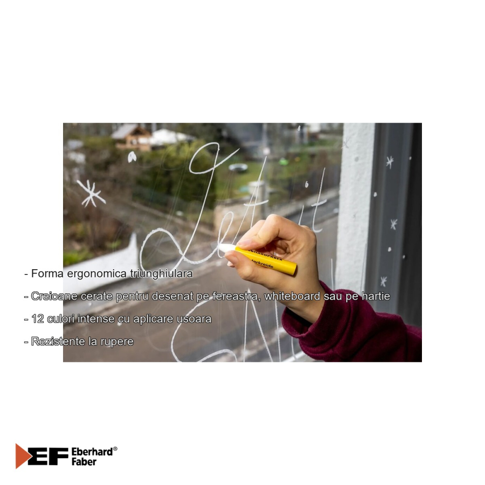 Set 12 creioane cerate Eberhard Faber, forma triunghiulara ergonomica, pentru sticla, whiteboard si hartie [2]