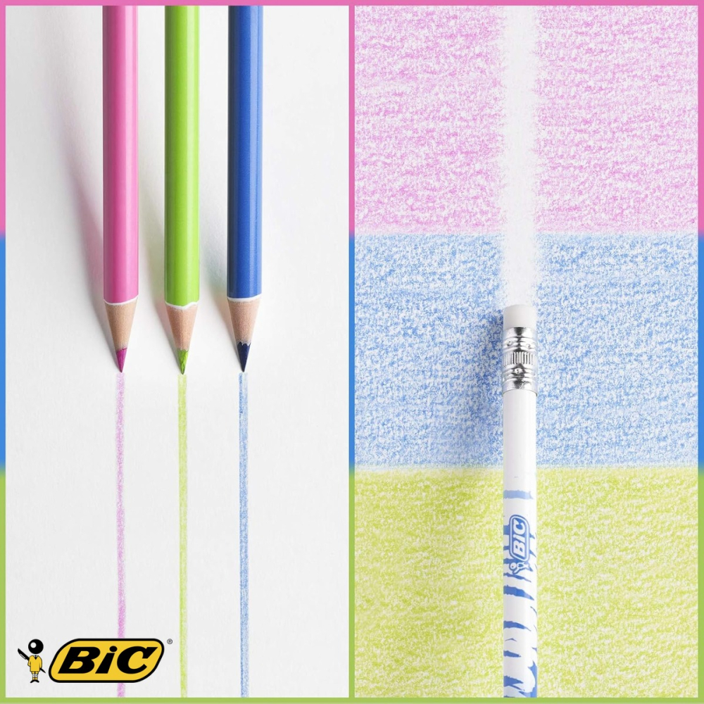 Set 12 creioane colorate Bic Evolution Illusion, cu guma de sters, mina ultra-rezistenta, pentru scoala si desen artistic [5]