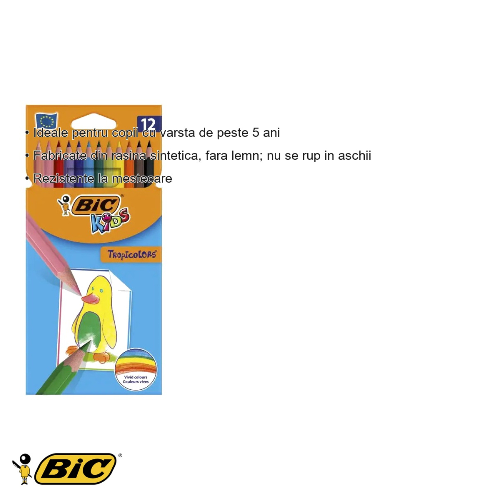 Set 12 creioane colorate Bic Tropicolors, hexagonale, din rasina sintetica, pentru copii [3]