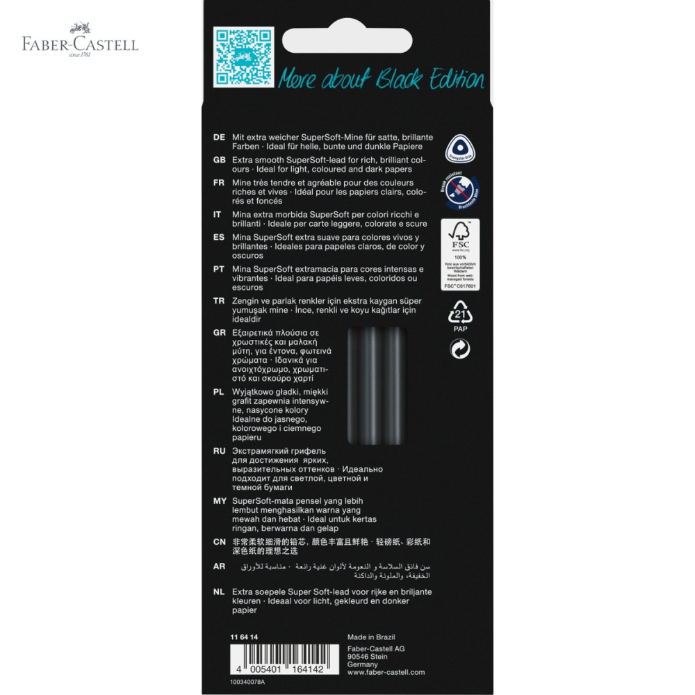 Set 12 creioane colorate Faber-Castell Black Edition, tonuri ale pielii, mina supermoale, forma ergonomica triunghiulara [5]