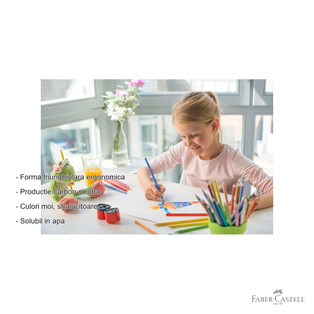 Set 12 creioane colorate Faber-Castell Grip 2001, forma triunghiulara ergonomica, solubile in apa, pentru copii [2]