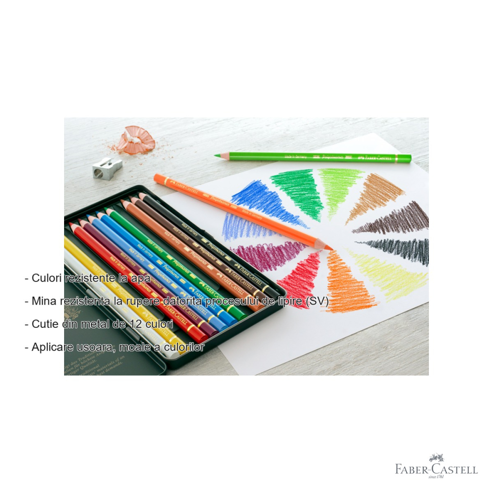 Set 12 creioane colorate Faber-Castell Polychromos, pigmenti rezistenti la lumina, pentru artisti profesionisti [2]