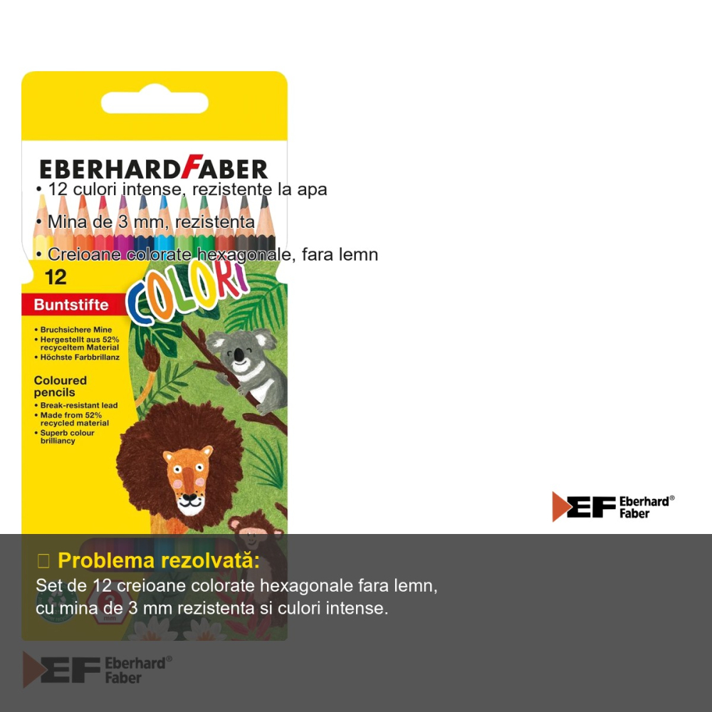 Set 12 creioane colorate fara lemn Eberhard Faber, forma hexagonala, culori intense rezistente la apa [3]