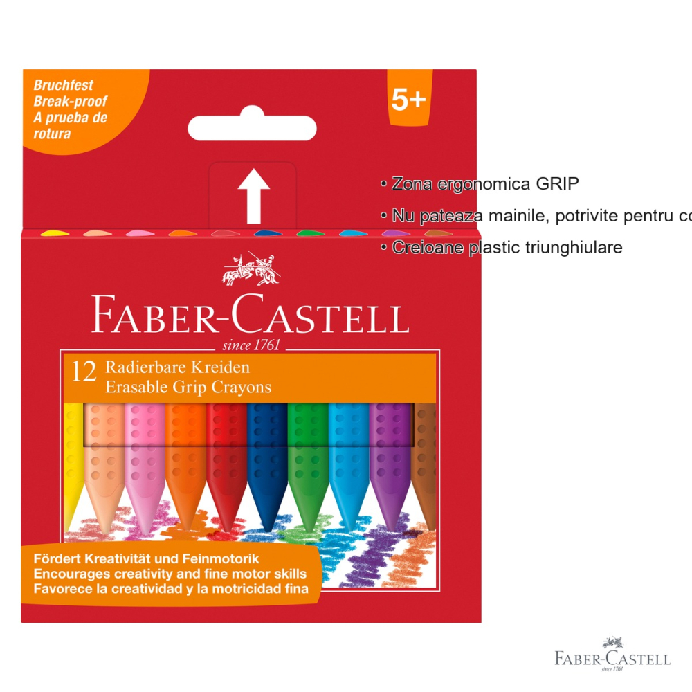 Set 12 creioane colorate plastic Faber-Castell Grip, forma triunghiulara ergonomica, pentru copii de la 3 ani [3]