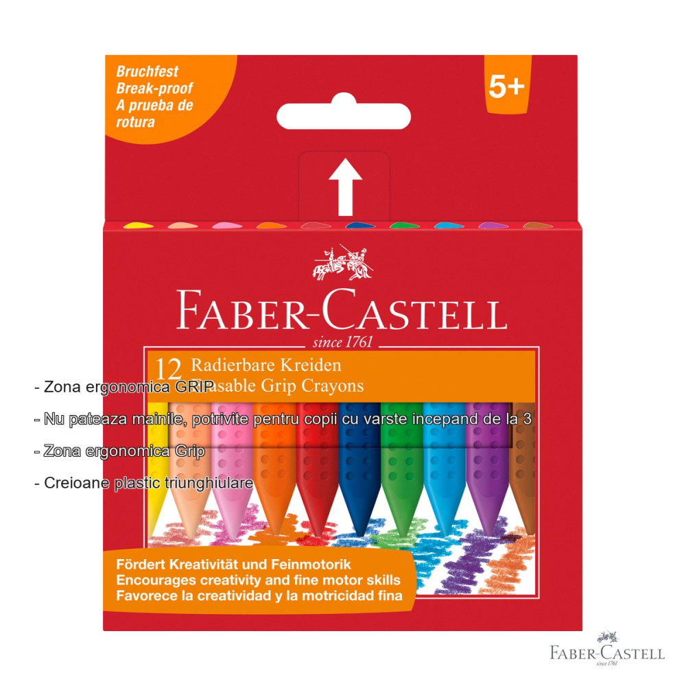 Set 12 creioane colorate plastic Faber-Castell Grip, forma triunghiulara ergonomica, pentru copii de la 3 ani [2]