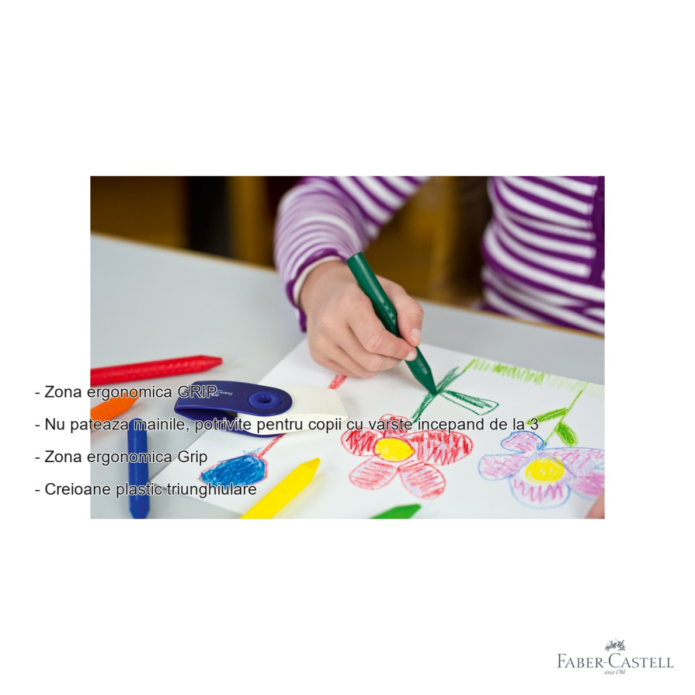 Set 12 creioane colorate plastic Jumbo Grip Faber-Castell, triunghiulare ergonomice, pentru copii de la 3 ani [2]