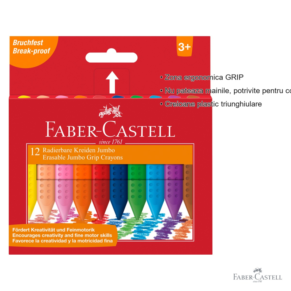 Set 12 creioane colorate plastic Jumbo Grip Faber-Castell, triunghiulare ergonomice, pentru copii de la 3 ani [3]