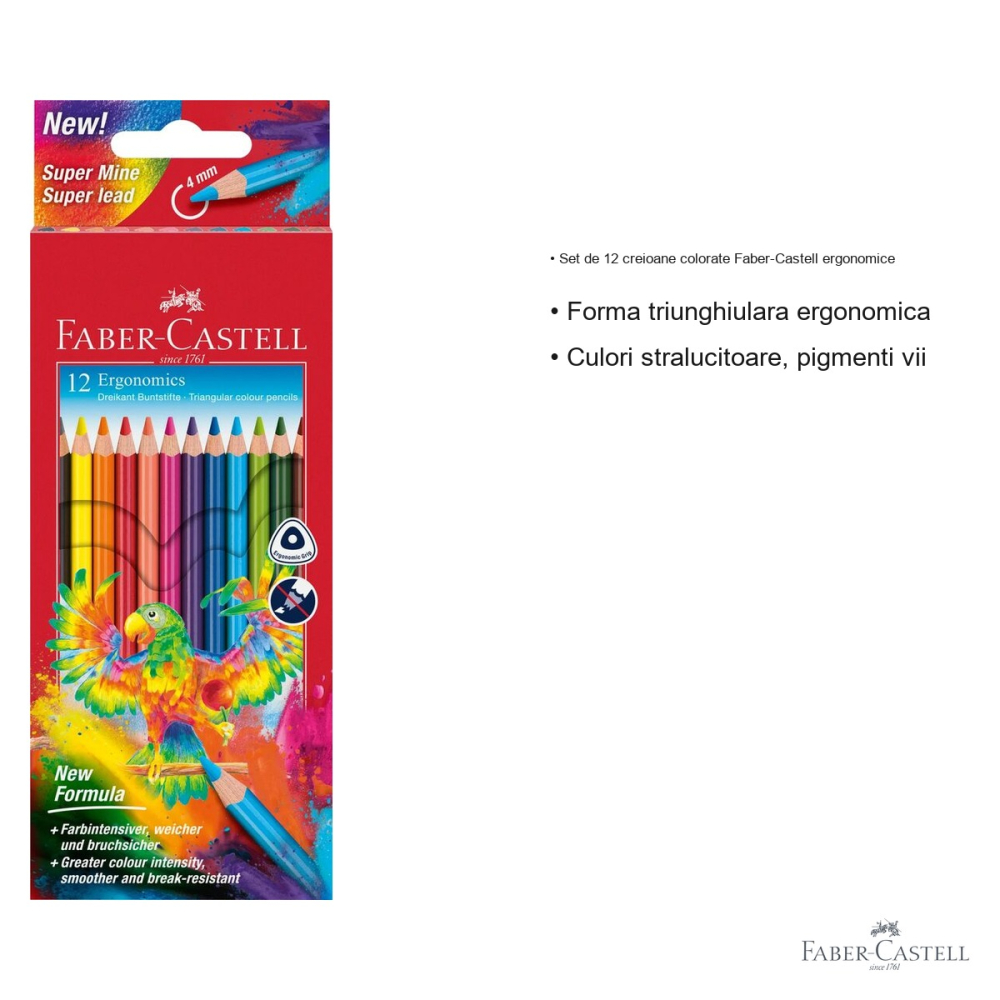 Set 12 creioane colorate triunghiulare Faber-Castell Ergonomics, mina 4 mm, pentru copii [3]