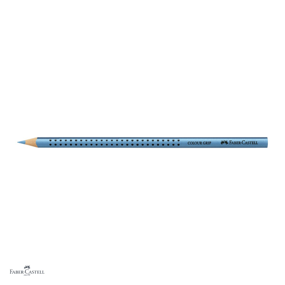 Set 12 creioane colorate triunghiulare Faber-Castell Grip, albastru metalizat, ergonomic, pentru copii [4]