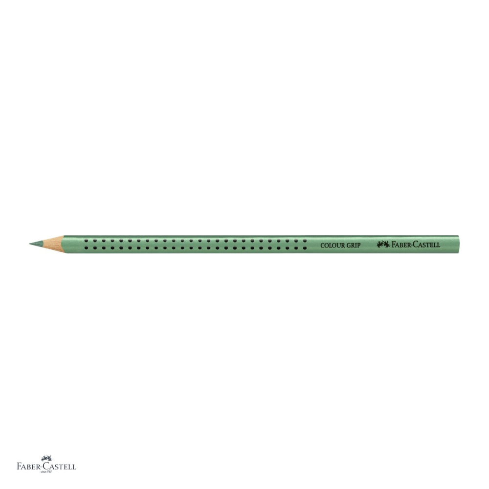 Set 12 creioane colorate triunghiulare Faber-Castell Grip, verde metalizat, ergonomic, pentru copii [4]
