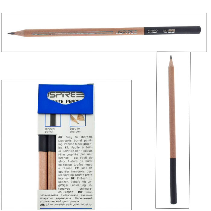 Set 12 creioane din lemn, cu mina HB de 2.2mm din grafit, model USPIRE C002-HB, lungime 17.5cm, forma triunghiulara cu un capat negru, in cutie [3]