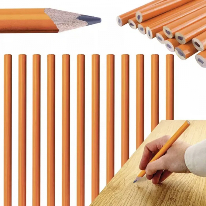 Set 12 creioane dulgher HB pentru lemn, hartie, carton, piatra, beton si caramida, lungime 18 cm, 41723, portocaliu si negru [3]