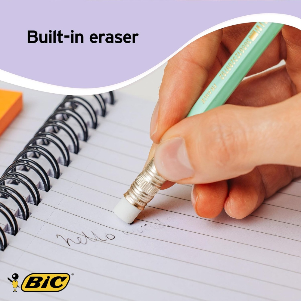 Set 12 creioane grafit Bic Eco Evolution Pastel HB cu radiera, corp hexagonal, culori pastelate [5]