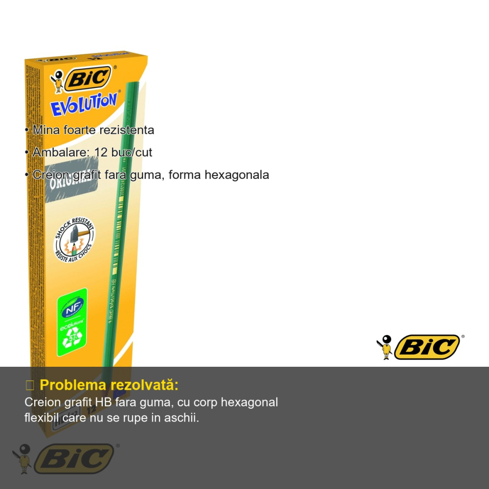 Set 12 creioane grafit Bic Evolution 650 HB, fara guma, corp flexibil hexagonal, pentru scris si desen [3]