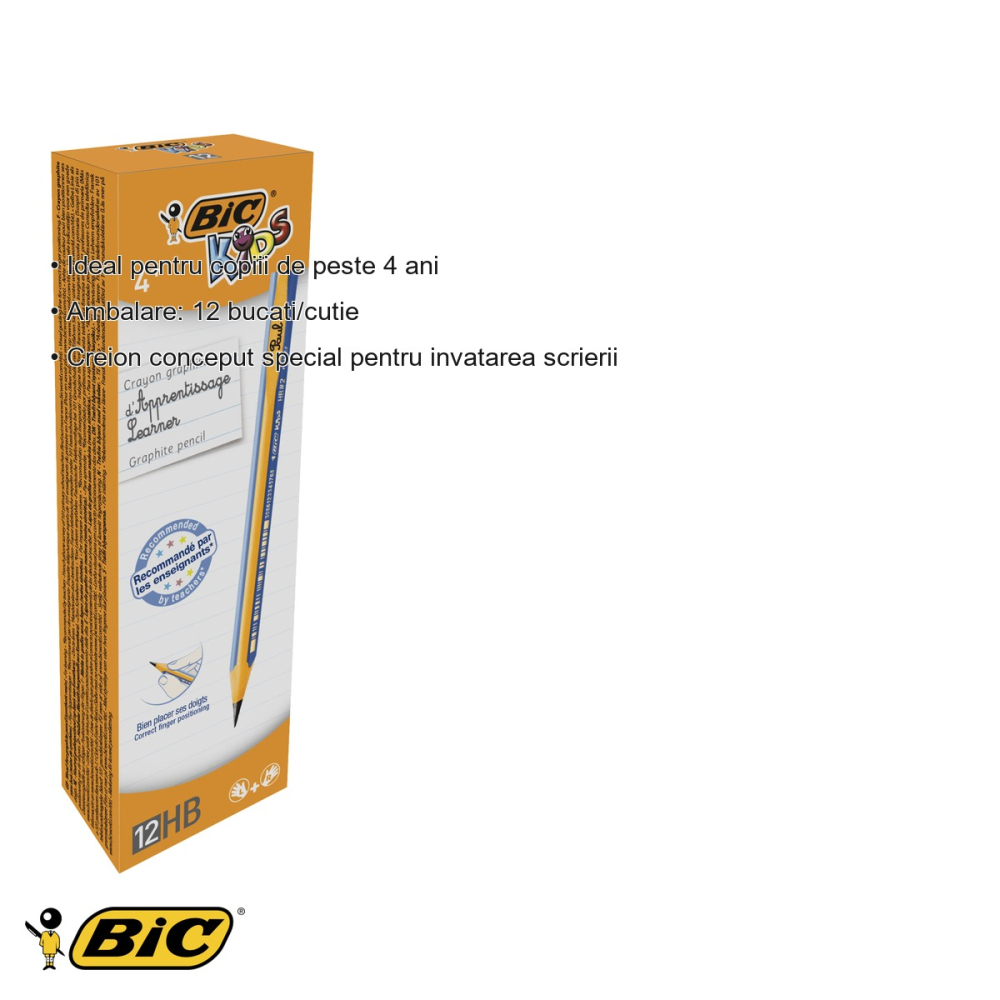 Set 12 creioane grafit Bic Evolution Kids HB, fara guma, cu linie de ghidare, pentru copii de la 4 ani [3]