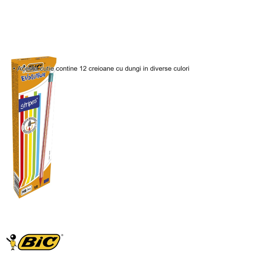 Set 12 creioane grafit Bic Evolution Stripes HB cu radiera, dungi colorate, pentru scris si desenat [3]