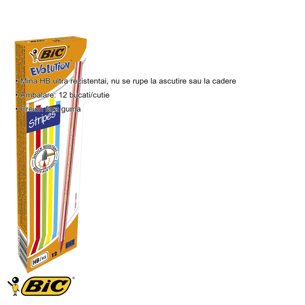 Set 12 creioane grafit Bic Evolution Stripes HB, mina ultra rezistenta, fara guma [3]