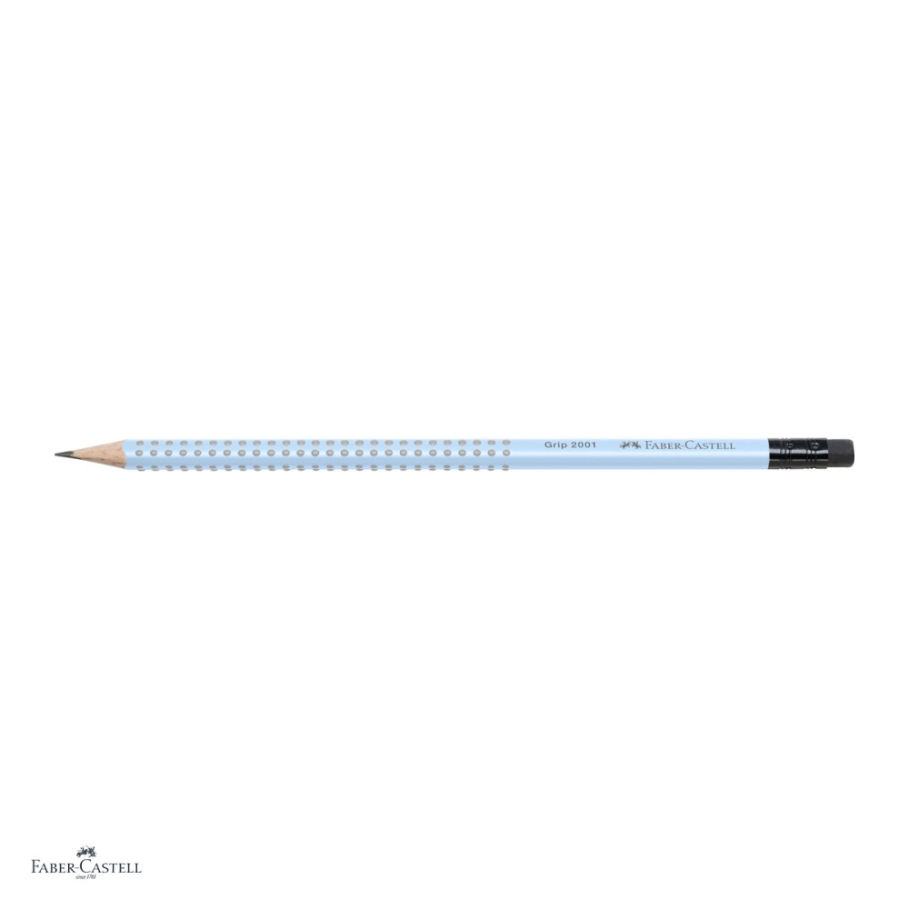 Set 12 creioane grafit cu guma Faber-Castell Grip 2001 Bleu Sky, mina B, forma ergonomica triunghiulara [4]