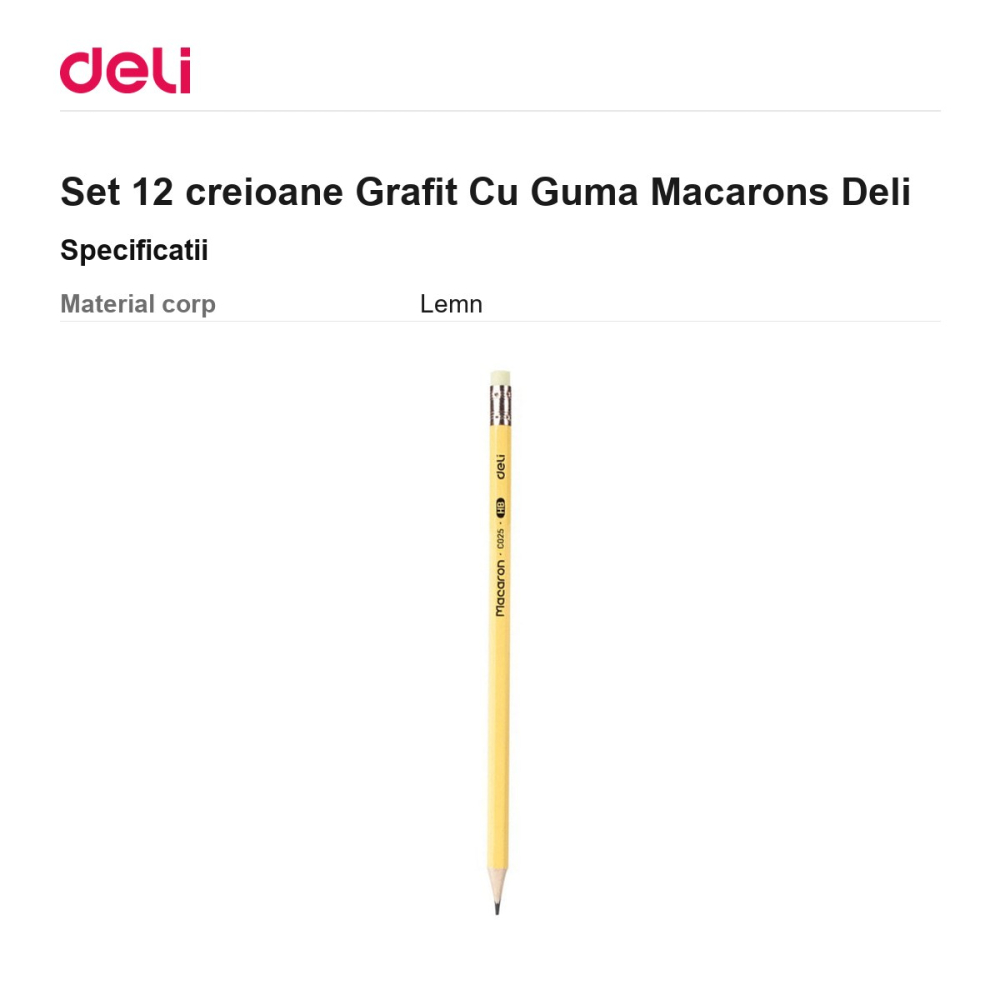 Set 12 creioane Grafit Cu Guma Macarons Deli [3]