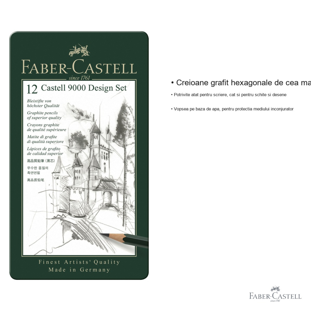 Set 12 creioane grafit Faber-Castell Castell 9000, duritate mixta, pentru desen si scriere profesionala [3]