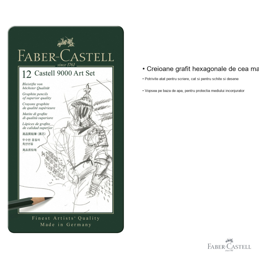 Set 12 creioane grafit Faber-Castell Castell 9000, durite asortate, pentru desen si schite profesionale [3]