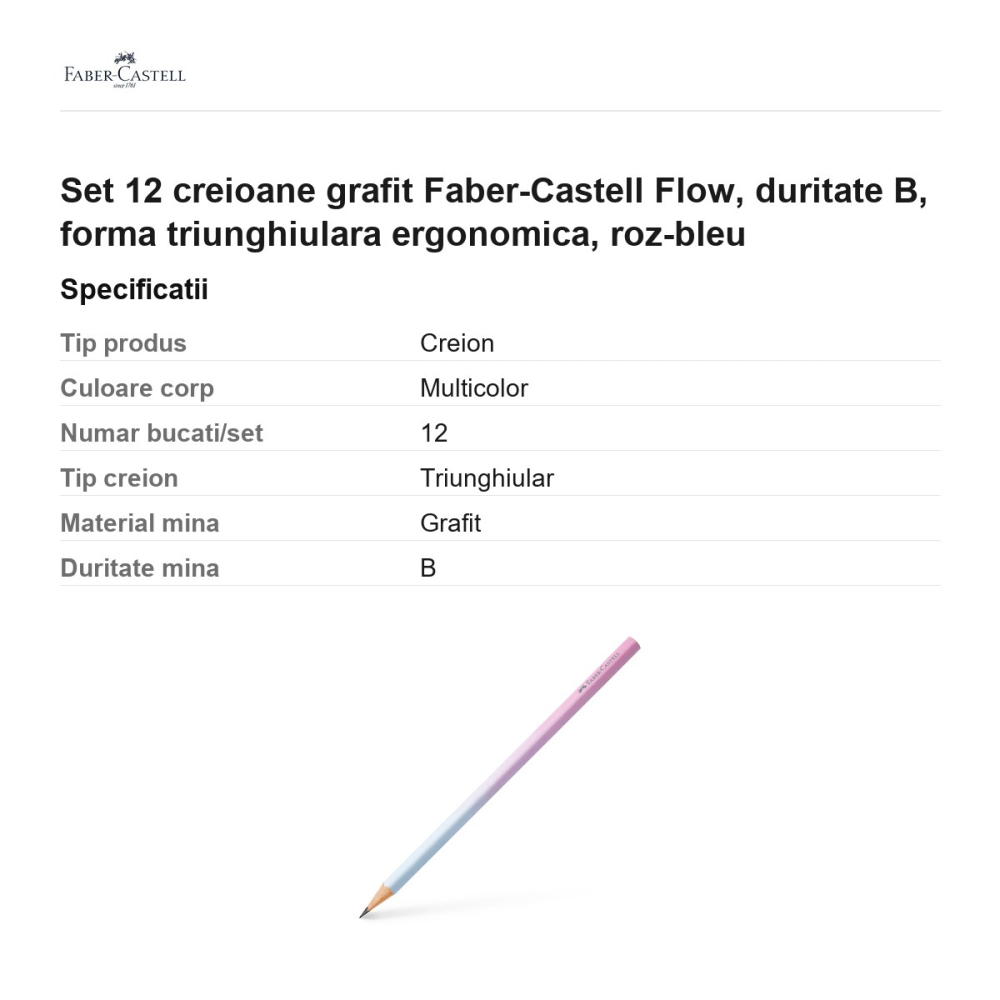 Set 12 creioane grafit Faber-Castell Flow, duritate B, forma triunghiulara ergonomica, roz-bleu [3]